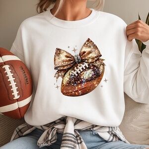🏈  Football Bow Sweatshirt. Touchdown game ready to Sparkle White New S M L XL